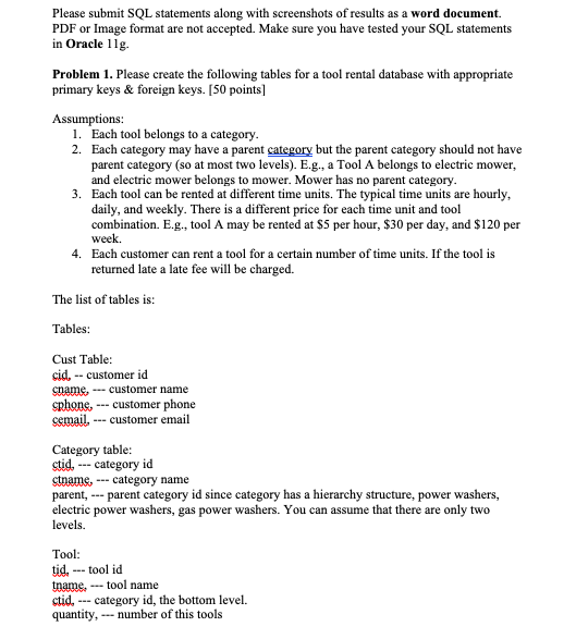 Please submit SQL statements along with screenshots | Chegg.com