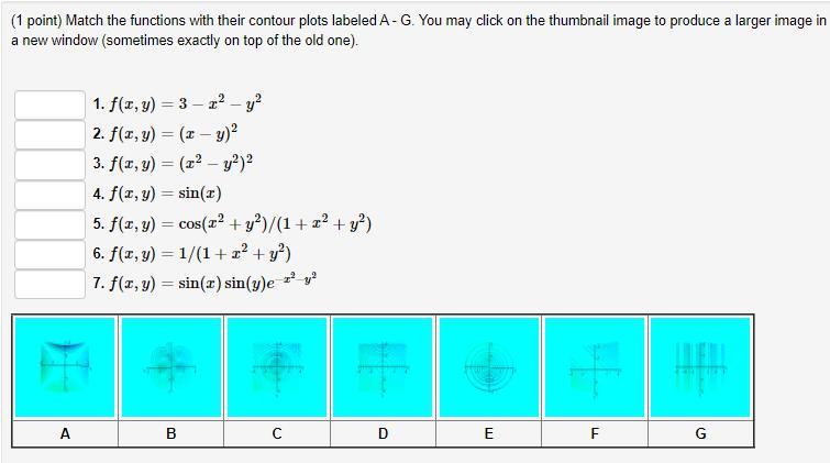Solved (1 point) Match the functions with their contour | Chegg.com