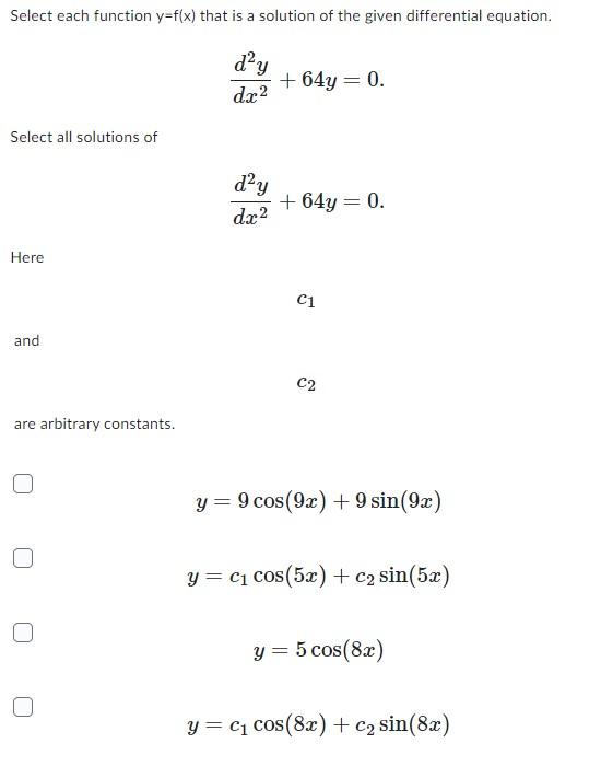 Solved Select each function y=f(x) that is a solution of the | Chegg.com