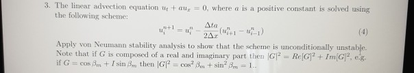 Solved he linear advection equation tr the following scheme | Chegg.com