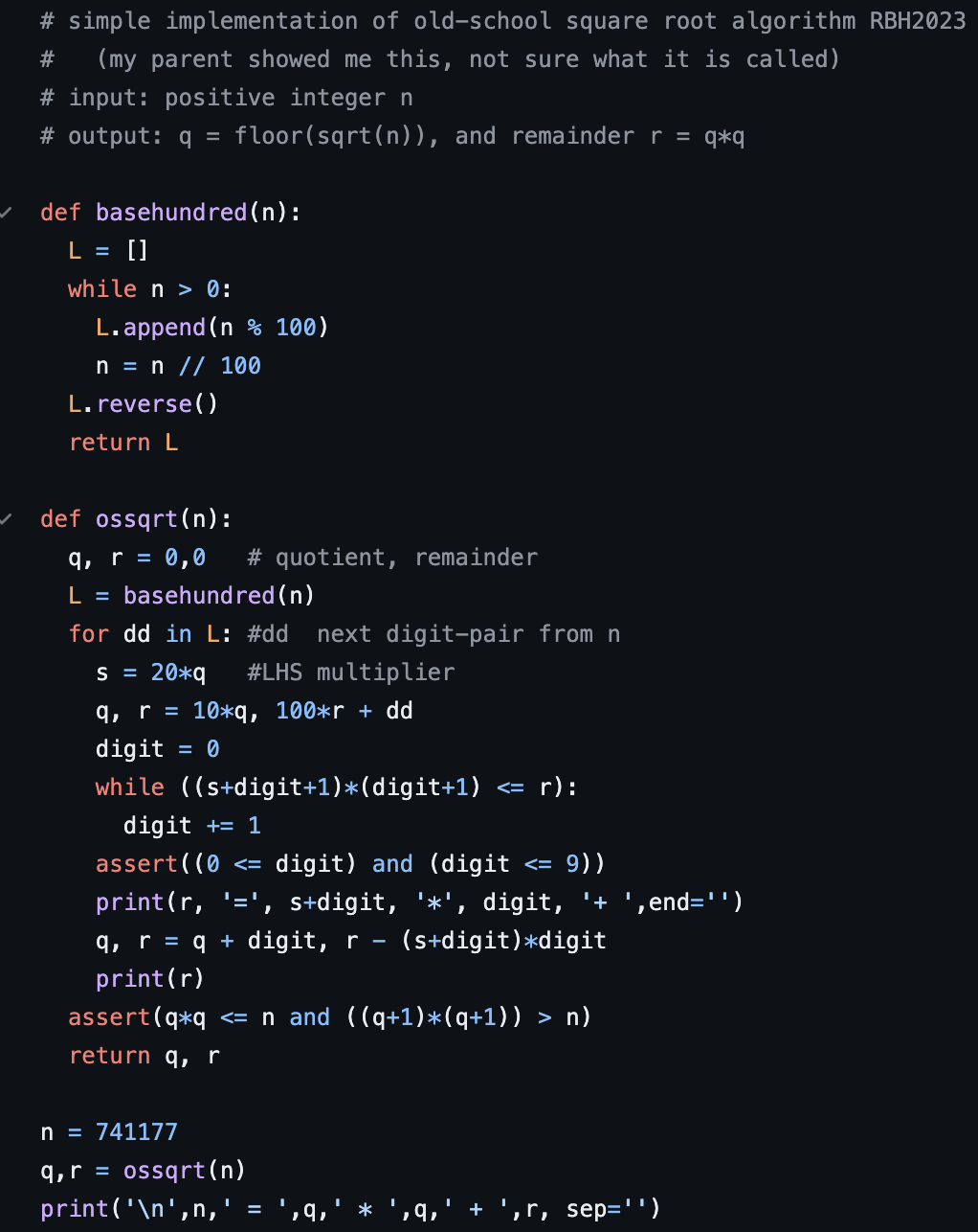 Solved \# simple implementation of old-school square root | Chegg.com