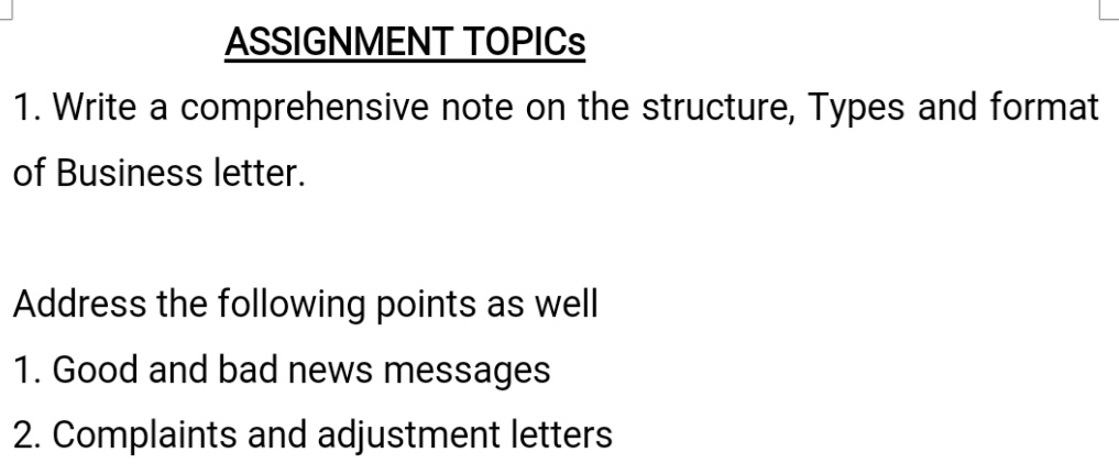ASSIGNMENT TOPICS 1. Write a comprehensive note on | Chegg.com