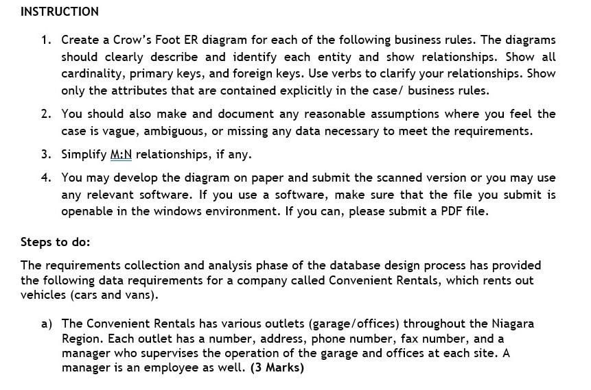 Solved Create a Crow's Foot ERD for each of the following