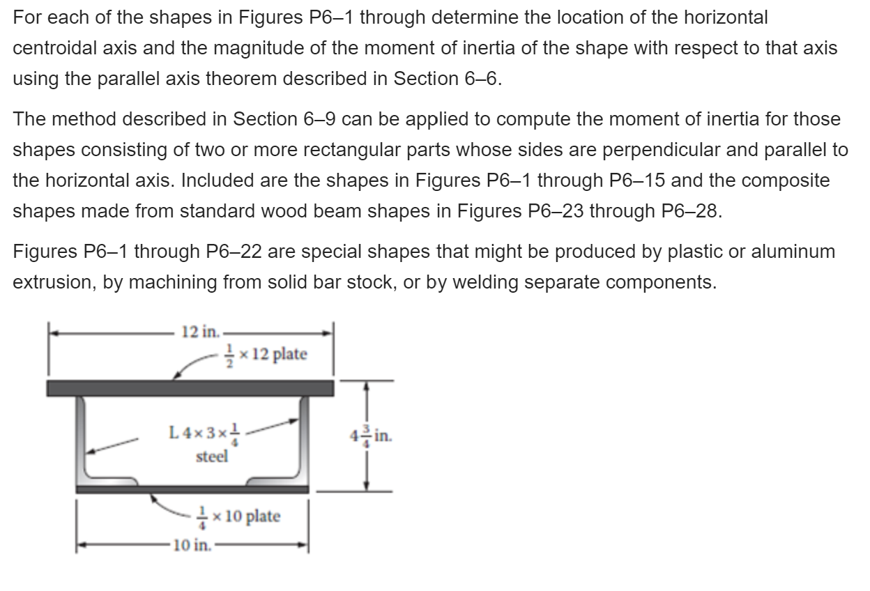 Solved The moment of inertia for the angle iron is 2.75 in