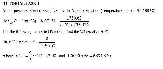 Solved TUTORIAL TASK 1 Vapor pressure of water was given by | Chegg.com