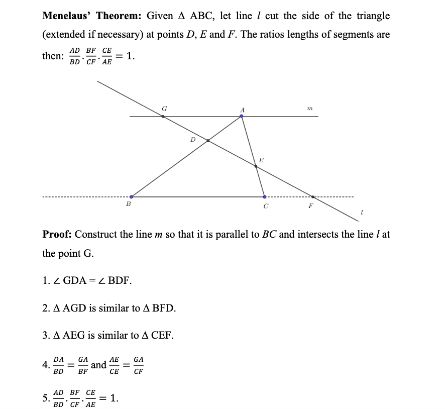 Solved Menelaus' Theorem: Given Δabc, Let Line L Cut The 