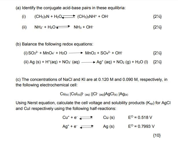 Solved (a) Identify The Conjugate Acid-base Pairs In These 