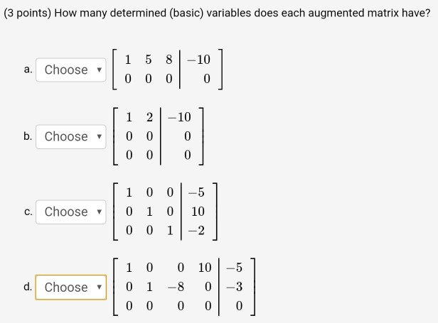 Solved (3 points) How many determined (basic) variables does | Chegg.com