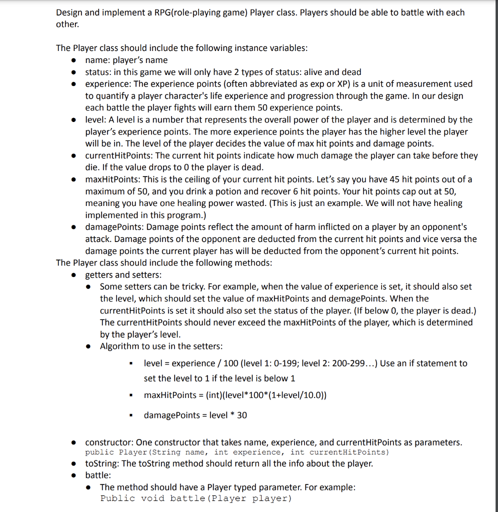 Solved Design and implement a RPG(role-playing game) Player | Chegg.com
