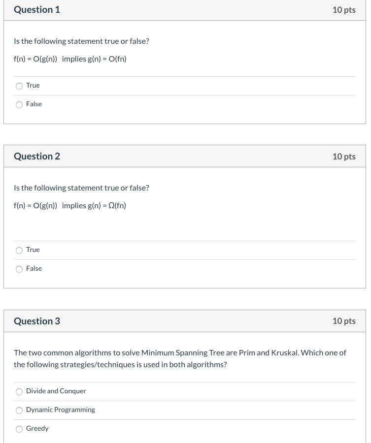 Solved Question 1 10 pts Is the following statement true or | Chegg.com