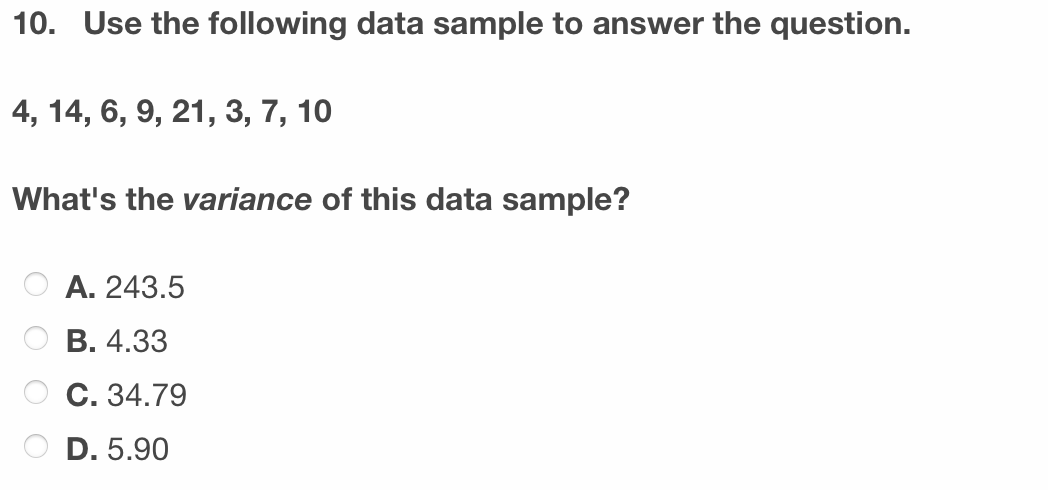 Solved 10. Use the following data sample to answer the | Chegg.com