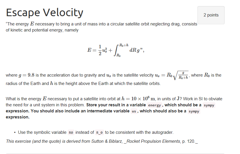 Solved Escape Velocity in python “The energy EE necessary to | Chegg.com