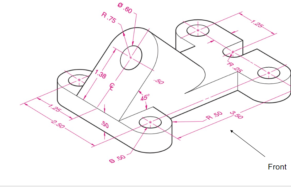 Solved DRAW FRONT , RIGHT SIDE, TOP, AND A FULL SECTION VIEW | Chegg.com
