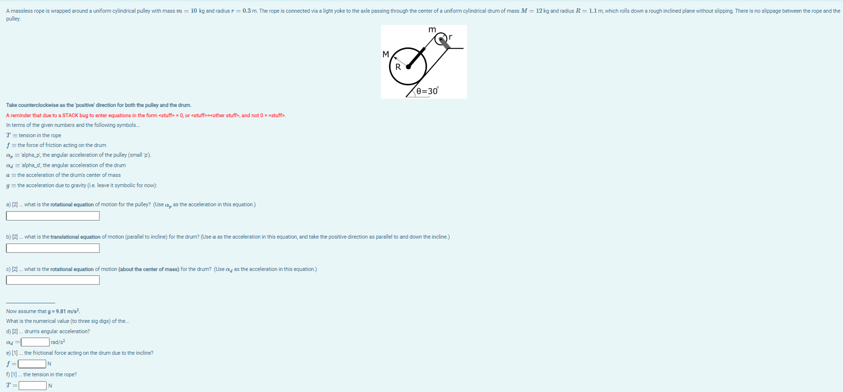 Solved Now assume that g=9.81 m/s2. What is the numerical | Chegg.com
