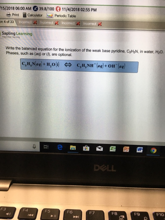 Write The Balanced Equation For Ionization Of Weak Base Pyridine C5h5n ...