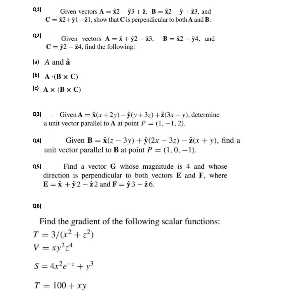 Q1 Given Vectors A 2 3 2 B 2 ỹ 23 And Chegg Com