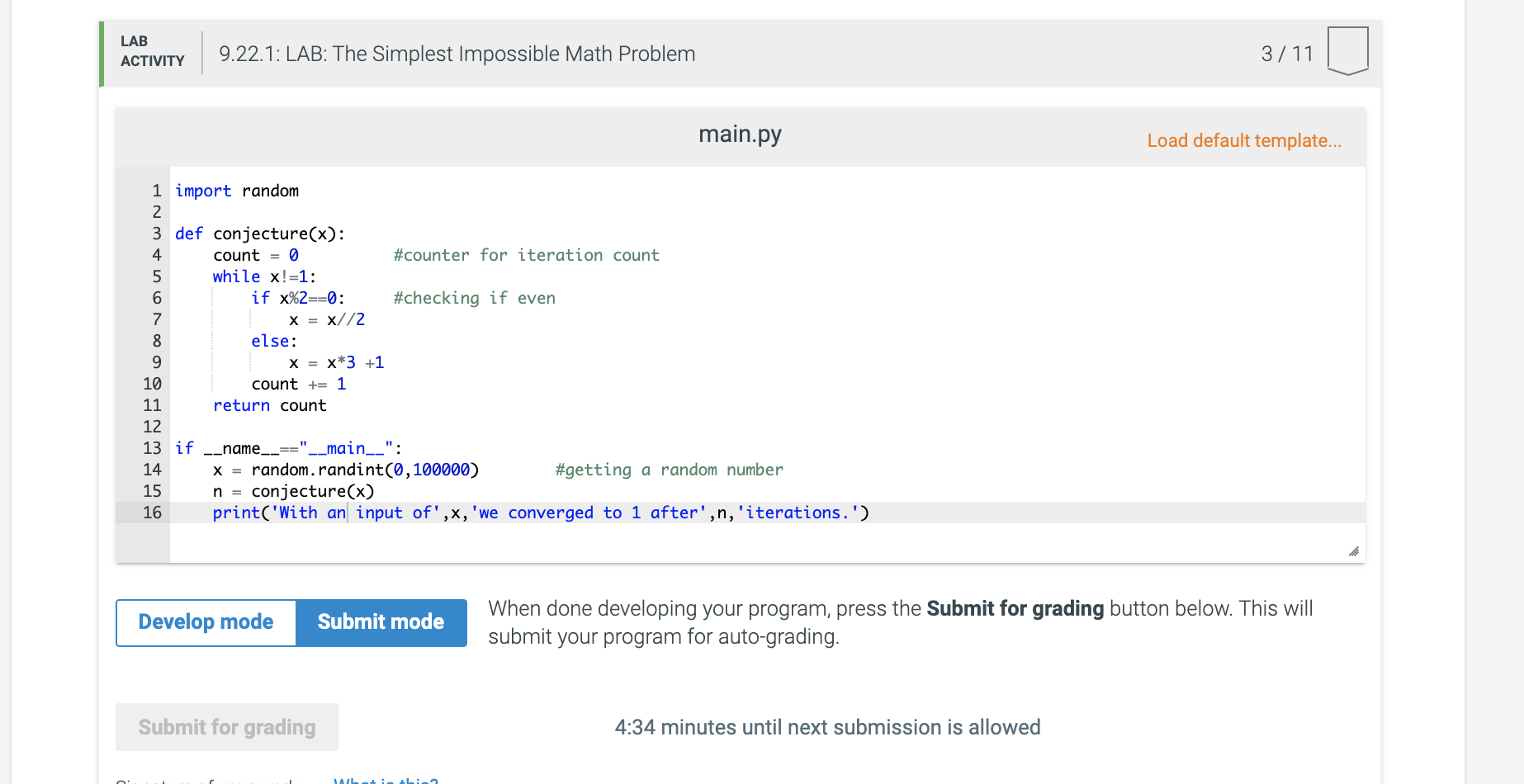 Solved 9.22 LAB: The Simplest Impossible Math Problem In | Chegg.com