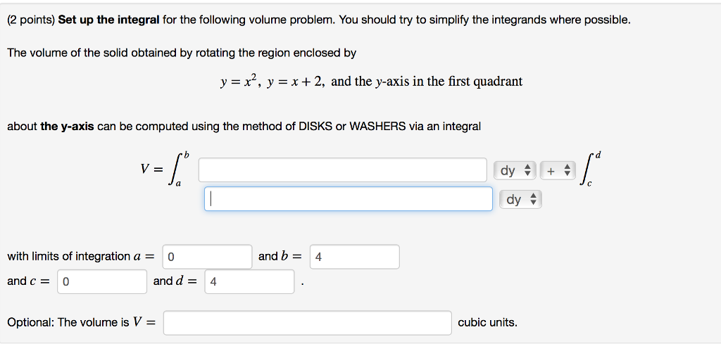Solved (2 points) Find the volume of the solid formed by | Chegg.com