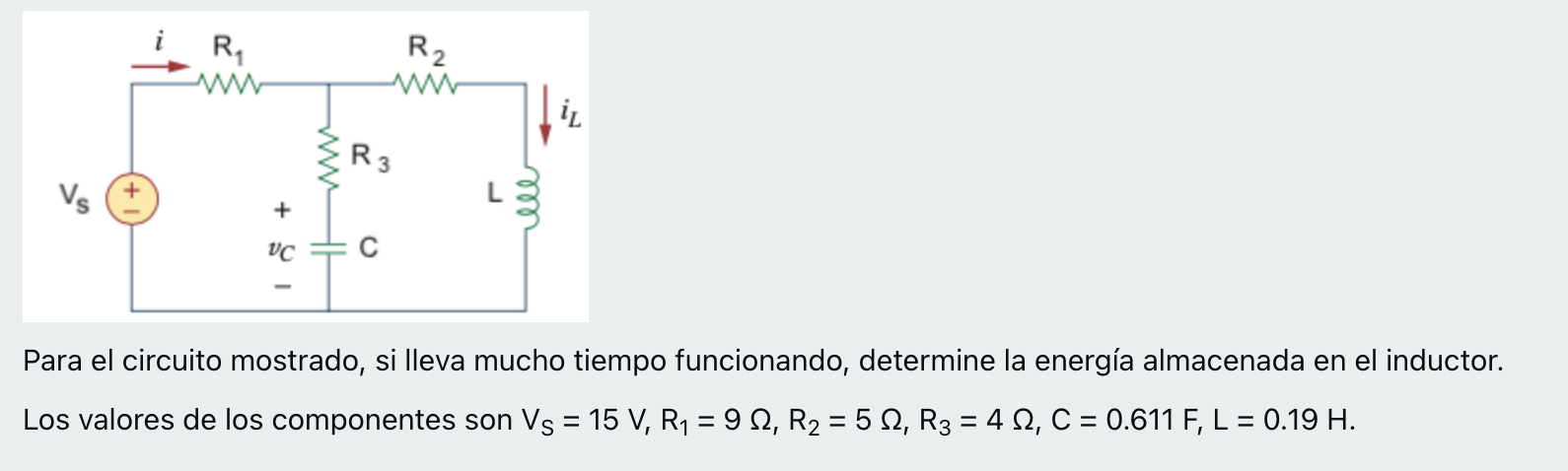 i R, www R2 W i, ww R3 Vs C + VC Para el circuito mostrado, si lleva mucho tiempo funcionando, determine la energía almacenad