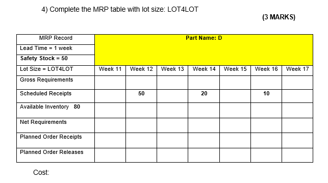 Solved A. Based On The MRP Diagram Below, Complete The MRP | Chegg.com