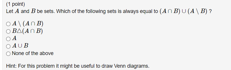 Solved (1 Point) Let A And B Be Sets. Which Of The Following | Chegg.com