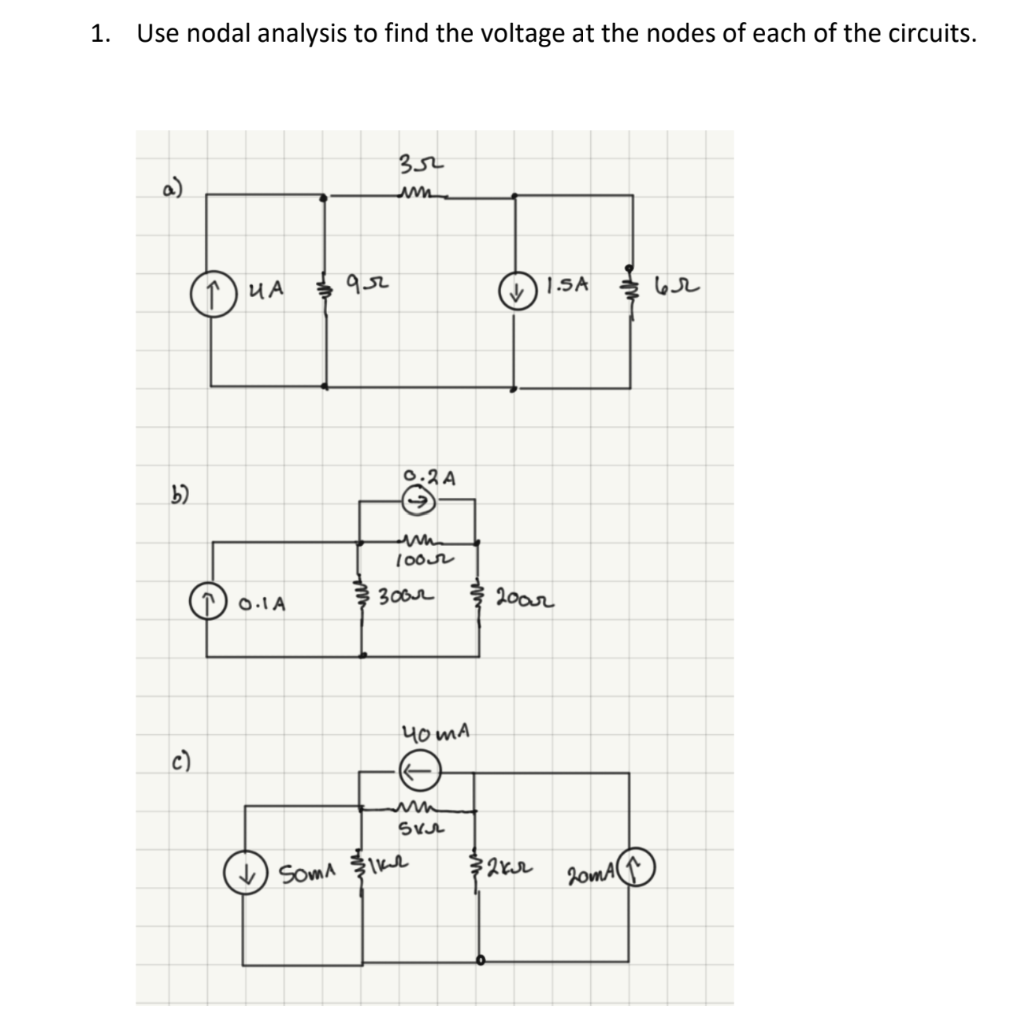 Solved 1. Use nodal analysis to find the voltage at the | Chegg.com