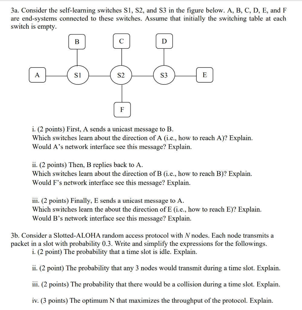 Solved 3a. Consider The Self-learning Switches S1, S2, And | Chegg.com