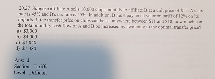 Solved 20.27 Suppose Affiliate A Sells 10,000 Chips Monthly | Chegg.com