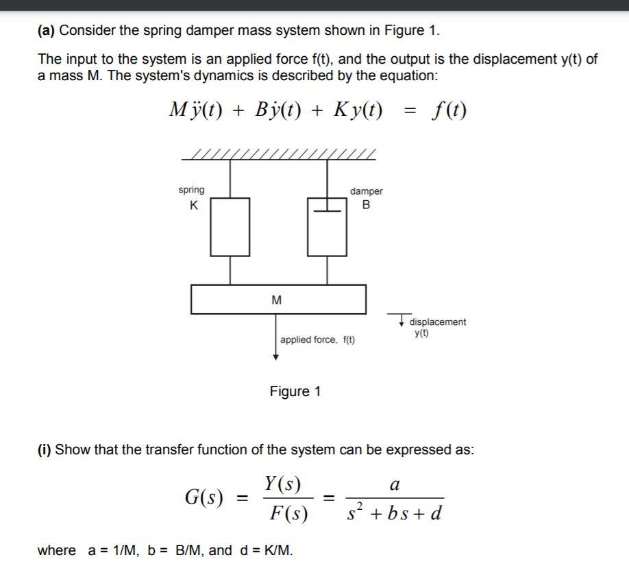 Solved (a) Consider the spring damper mass system shown in | Chegg.com