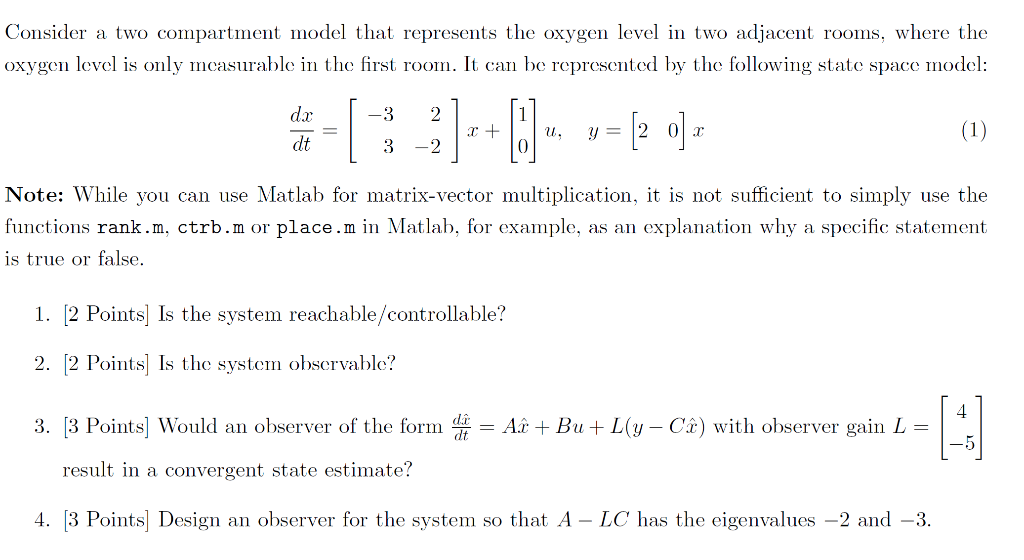 Solved Consider a two compartment model that represents the | Chegg.com