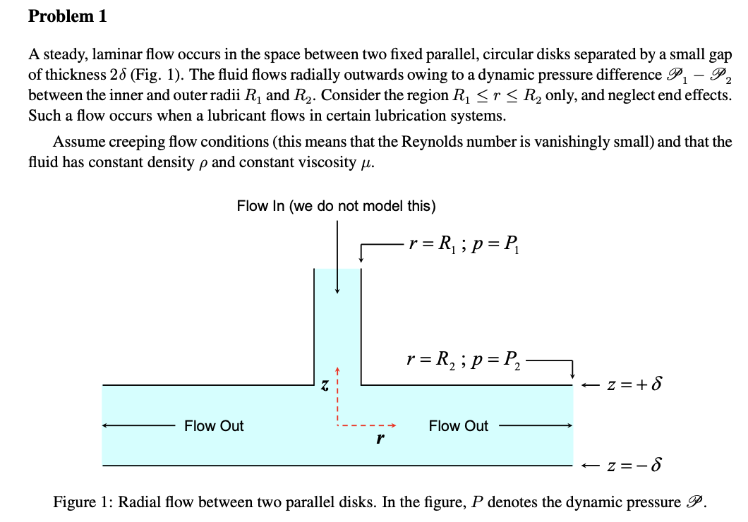 Solved Problem 1 A steady, laminar flow occurs in the space | Chegg.com