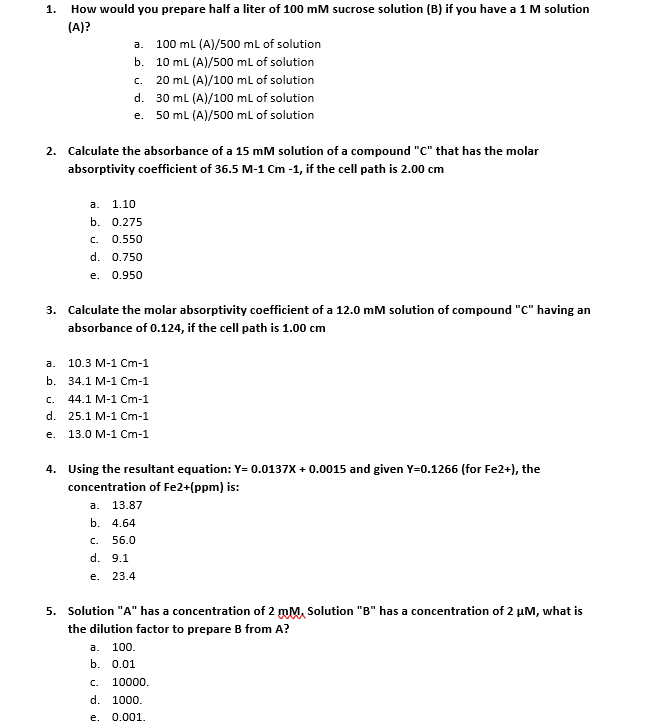 Solved 1 A How Would You Prepare Half A Liter Of 100 Mm Chegg Com