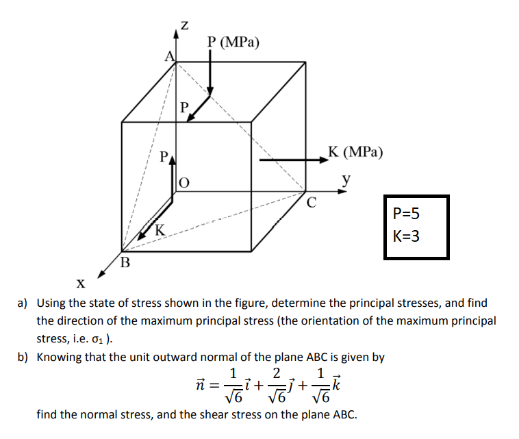 Solved a) Using the state of stress shown in the figure, | Chegg.com