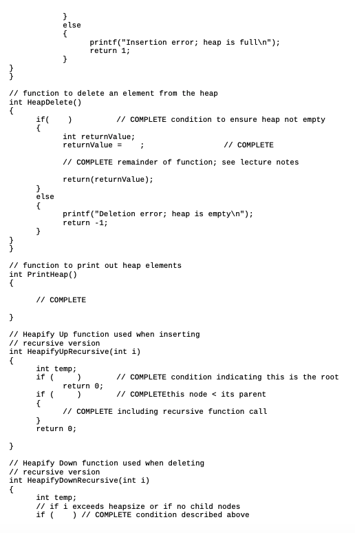 Solved /* Simple heap implementation using an array with | Chegg.com