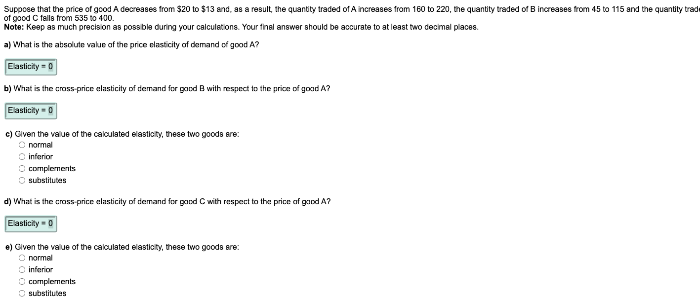 Solved Suppose that the price of good A decreases from $20 | Chegg.com