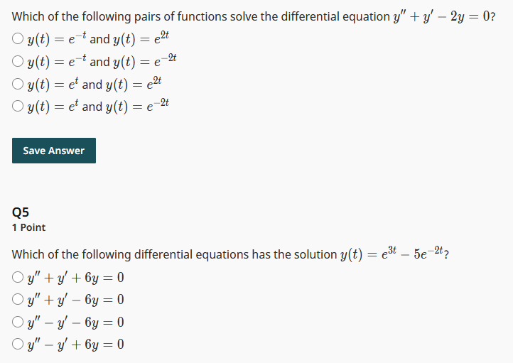 Solved Which of the following pairs of functions solve the | Chegg.com