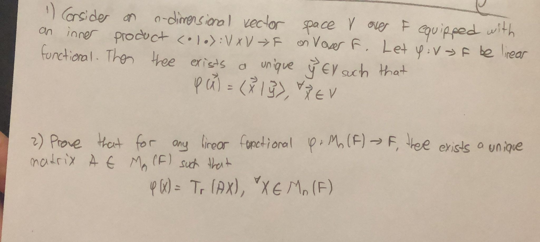 Solved V F 1) Consider on o-dimensional vector space v over | Chegg.com