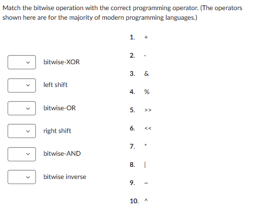 Solved Match The Bitwise Operation With The Correct | Chegg.com