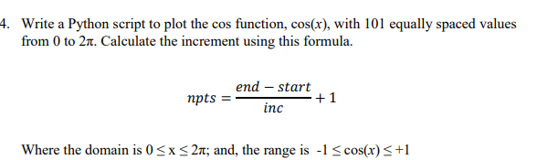 Solved 4. Write a Python script to plot the cos function, | Chegg.com