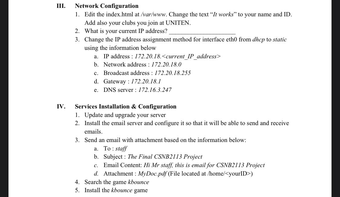 III. Network Configuration 1. Edit the index.html at | Chegg.com