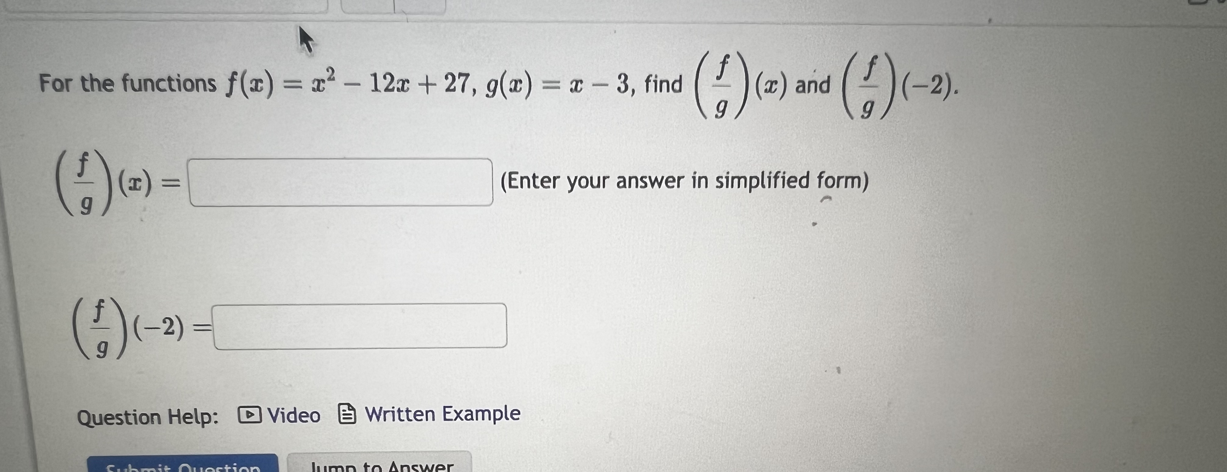 Solved For The Functions Fxx2−12x27gxx−3 Find 1554