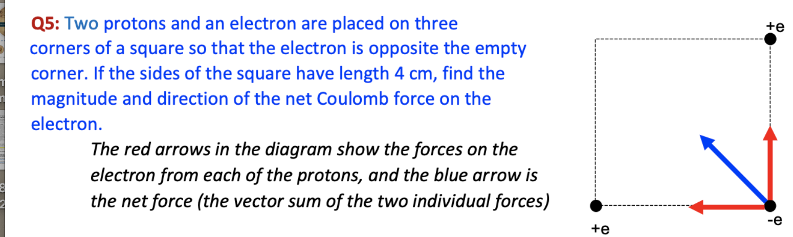 Solved +e Q5: Two protons and an electron are placed on | Chegg.com