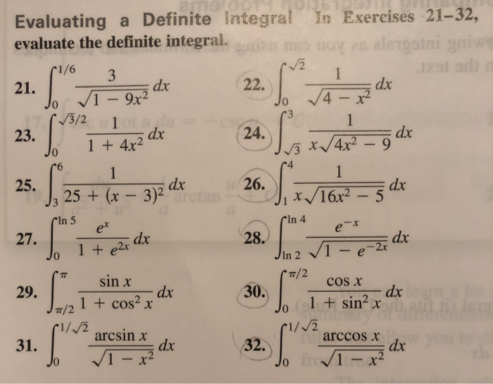 Solved Evaluating A Definite Integral In Exercises 21 32