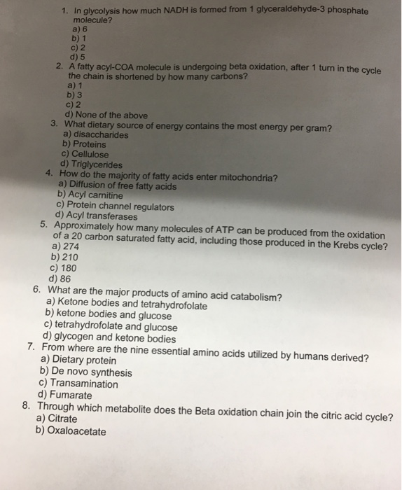 Solved 1. In glycolysis how much NADH is formed from 1