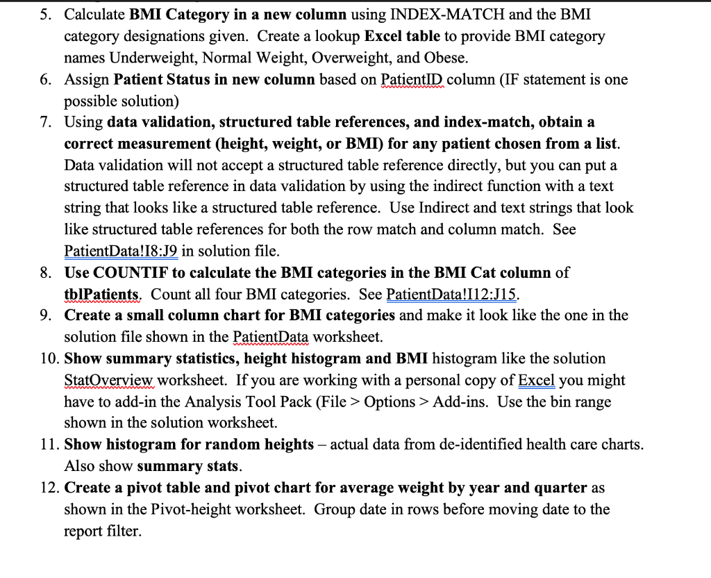 5. Calculate BMI Category in a new column using | Chegg.com