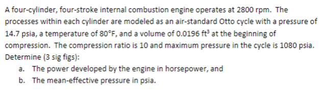 Solved A Four-cylinder, Four-stroke Internal Combustion 