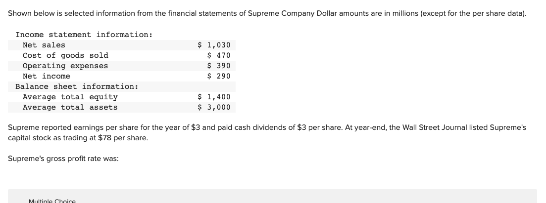 Solved Shown below is selected information from the | Chegg.com