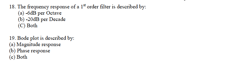 Solved The frequency response of a 1st order filter | Chegg.com