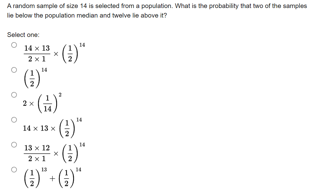 Solved A random sample of size 14 is selected from a | Chegg.com