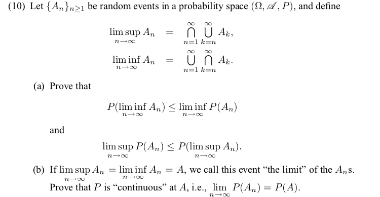 Solved 10 Let An n Be Random Events In A Probability Chegg